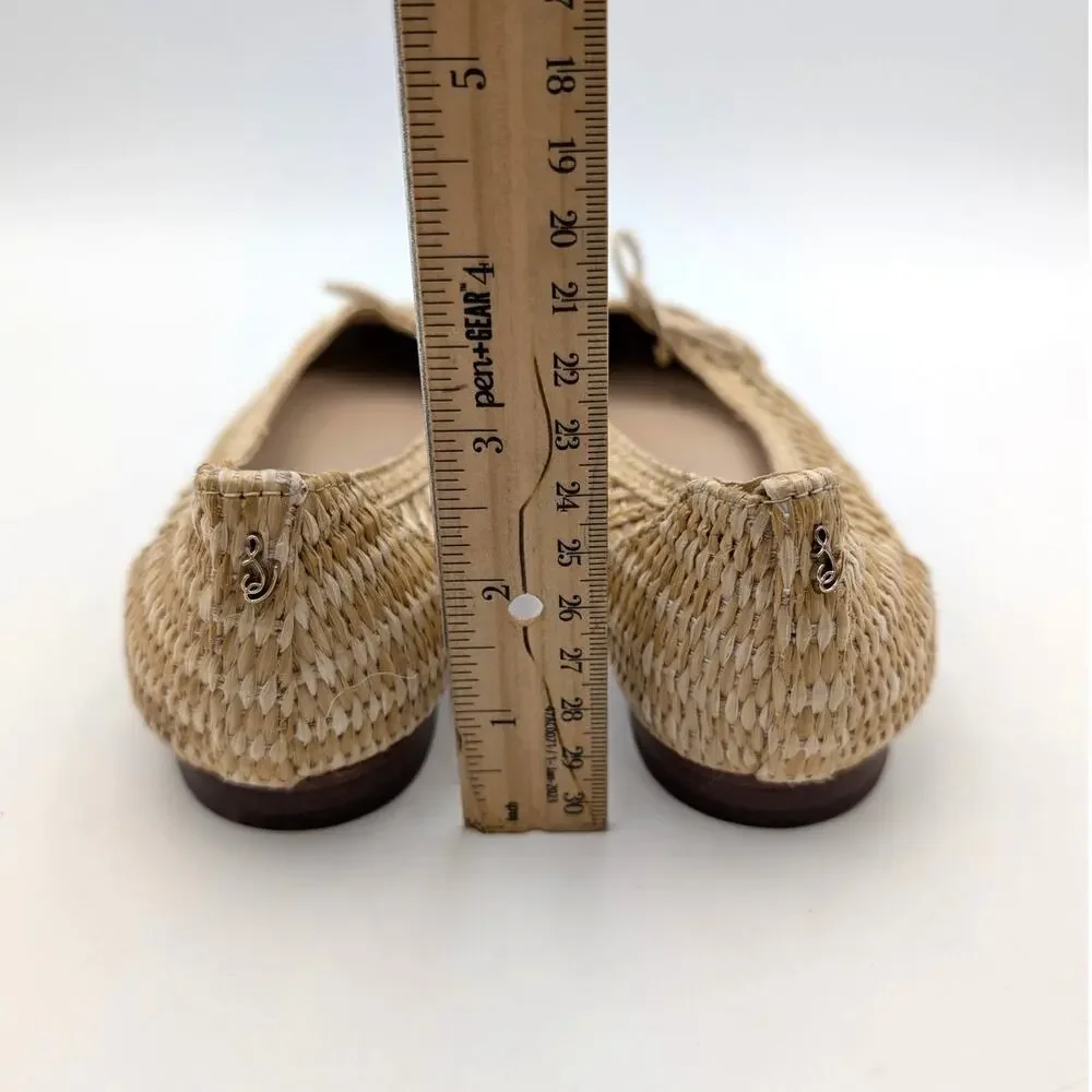 Sam Edelman May Ballet Flat Bow Detail Women's Woven Raffia Size US7.5M EU38